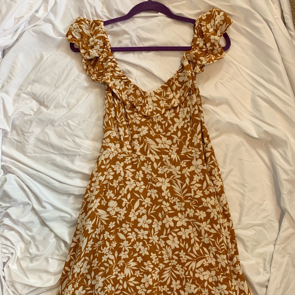 Fit and Flare Ruffle Trim Yellow Floral Dress